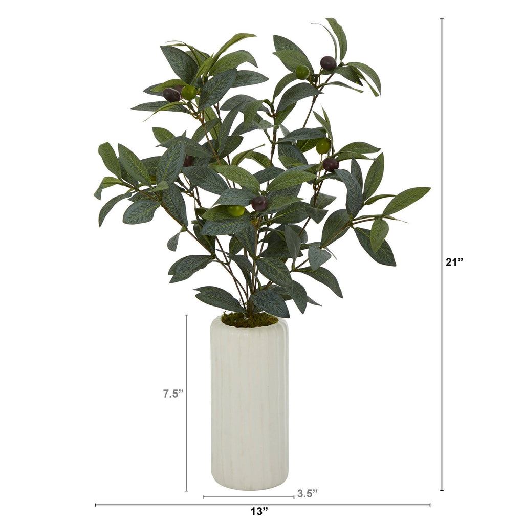 21” Olive Artificial Plant in White Planter