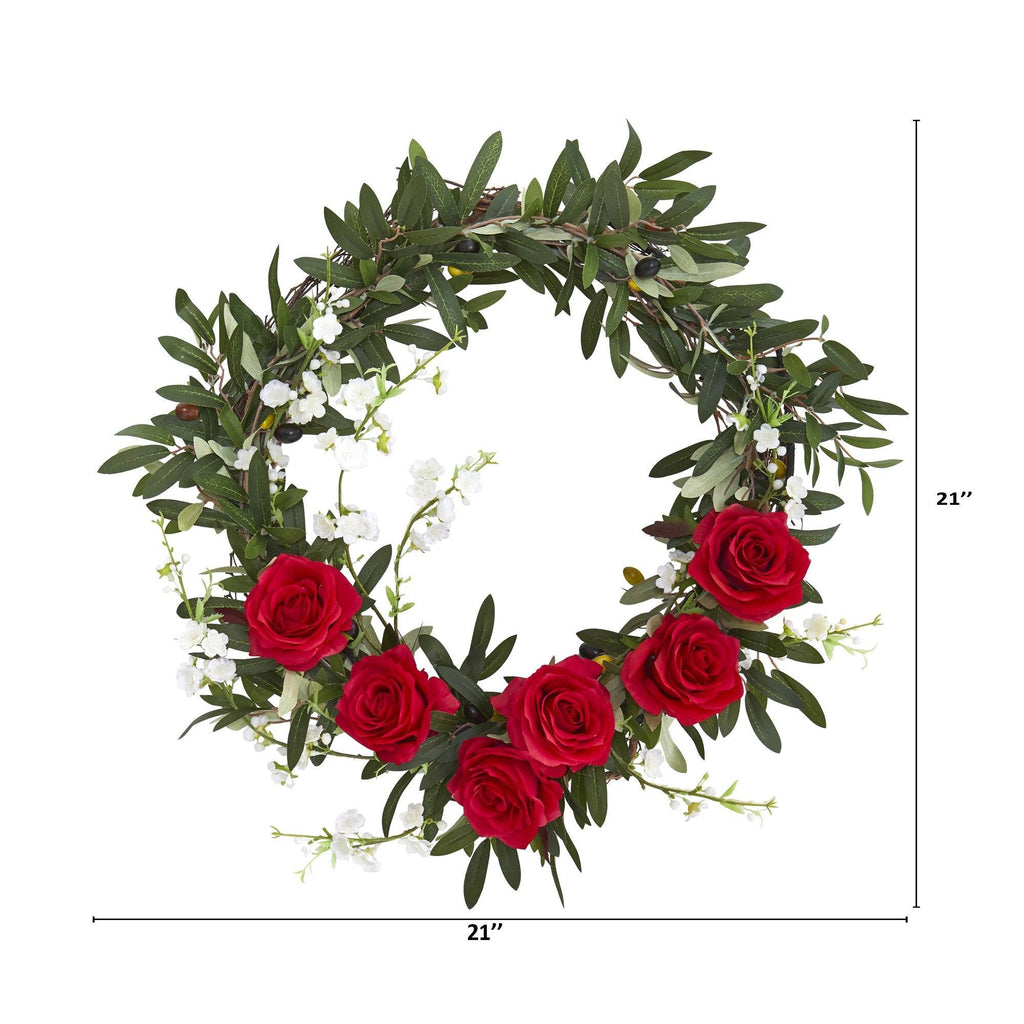 21” Olive, Rose and Cherry Blossom Artificial Wreath
