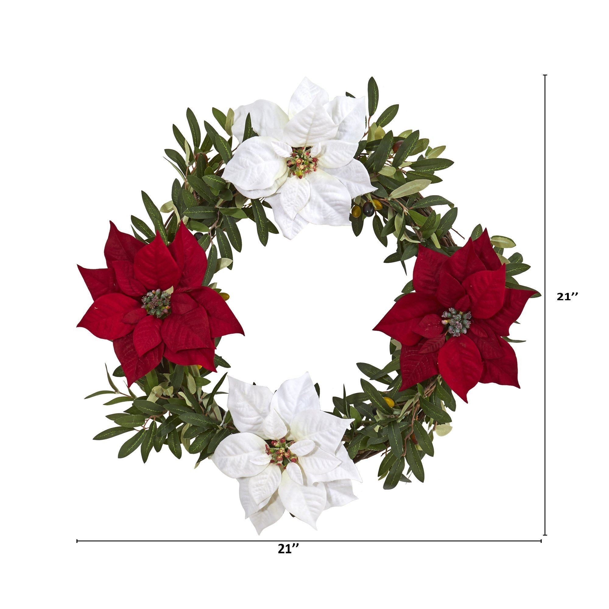 21” Olive with Poinsettia Artificial Wreath