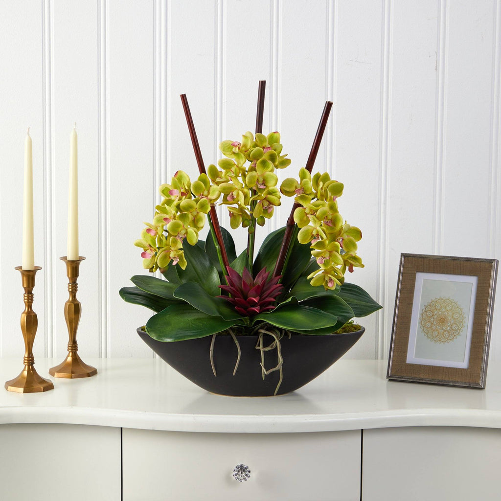 21” Phalaenopsis Orchid and Succulent Artificial Arrangement in Black Vase