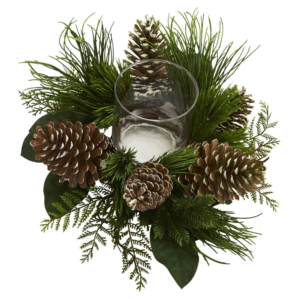 21” Pine Cone and Pine Artificial Arrangement Candelabrum
