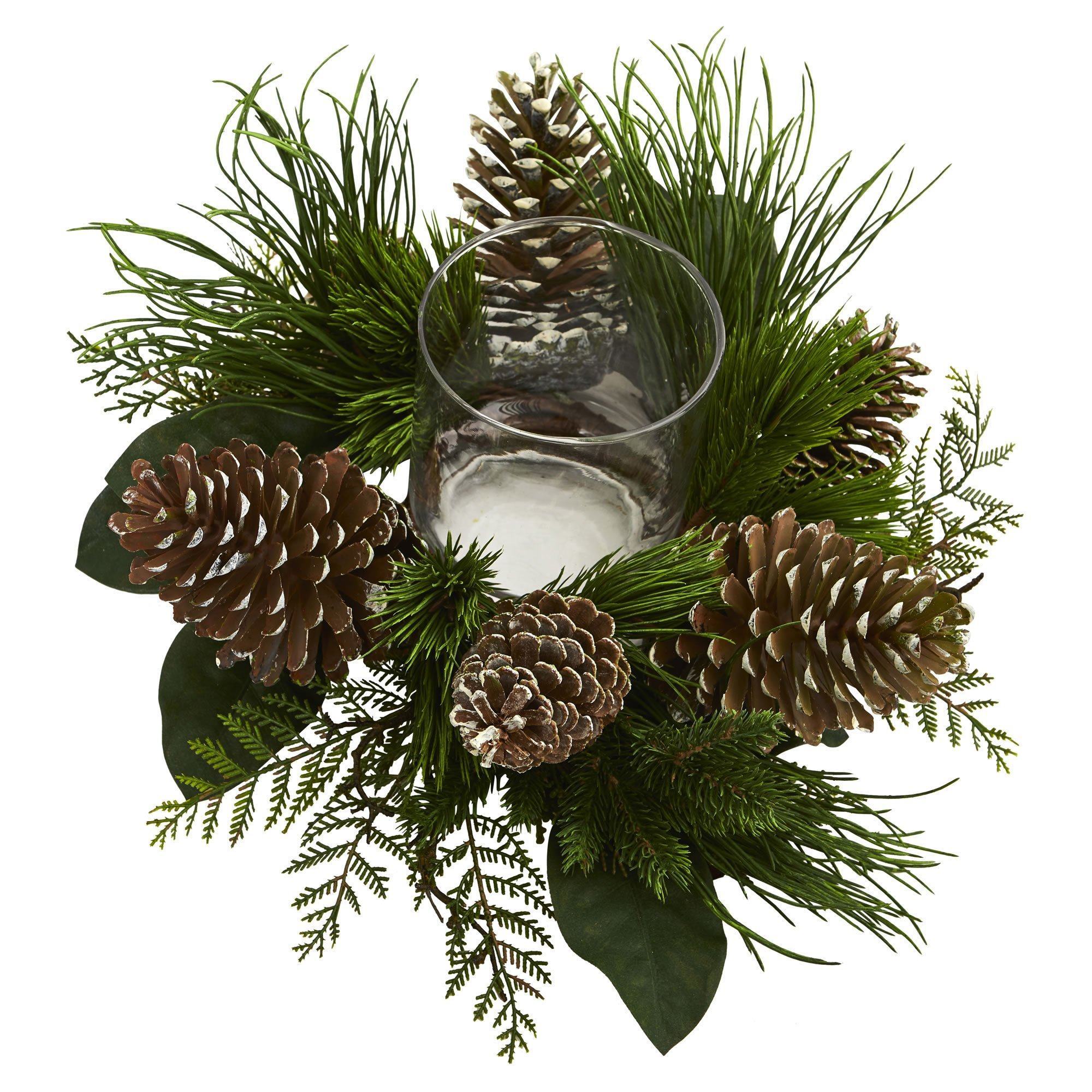 21” Pine Cone and Pine Artificial Arrangement Candelabrum