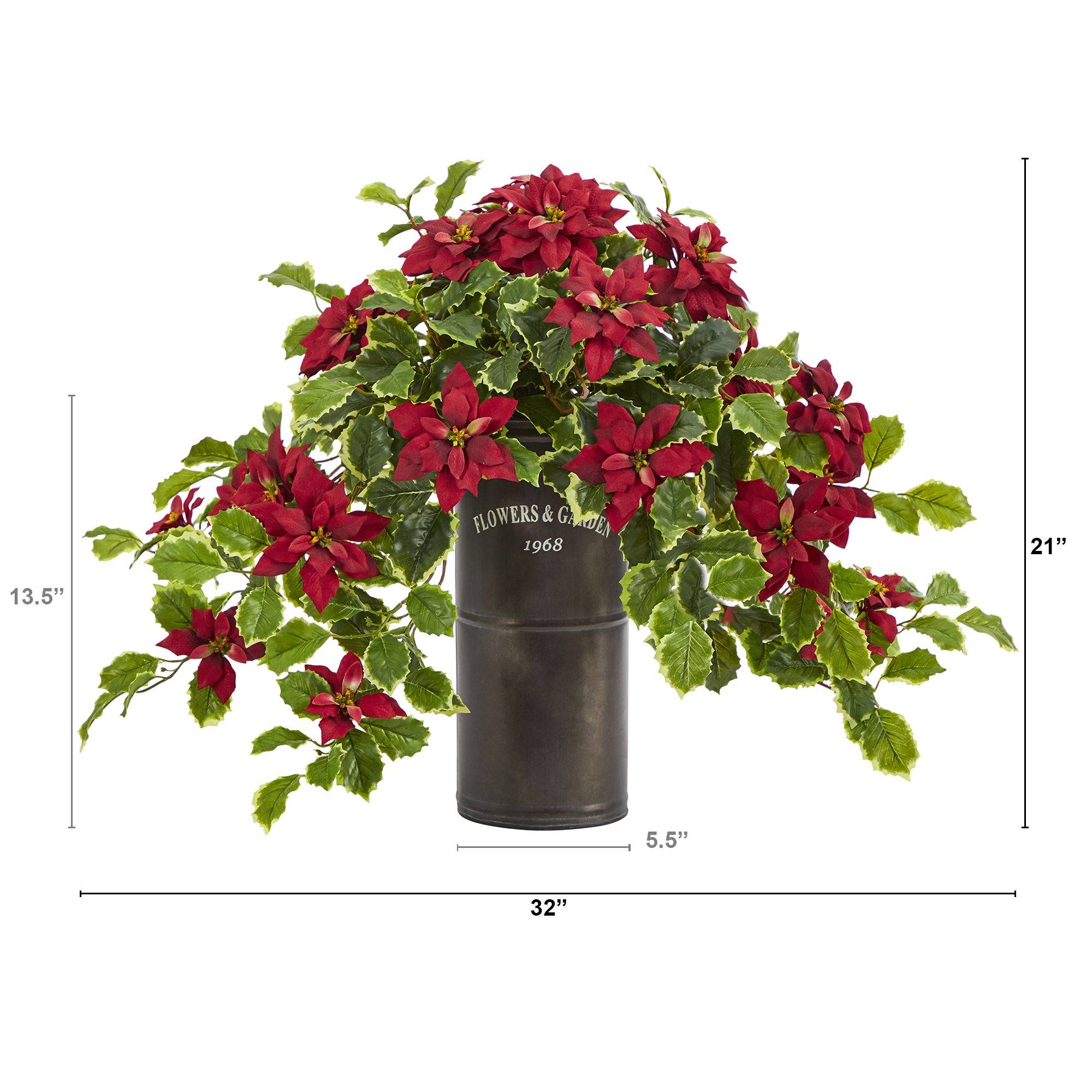 21” Poinsettia and Variegated Holly Artificial Plant in Decorative Planter (Real Touch)