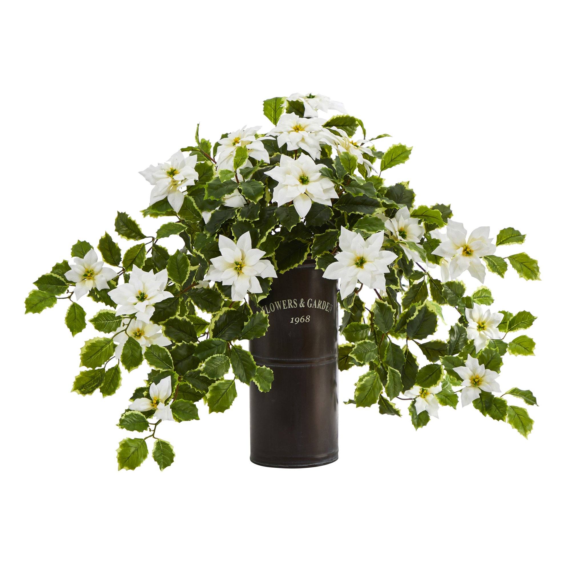 21” Poinsettia and Variegated Holly Artificial Plant in Decorative Planter (Real Touch)