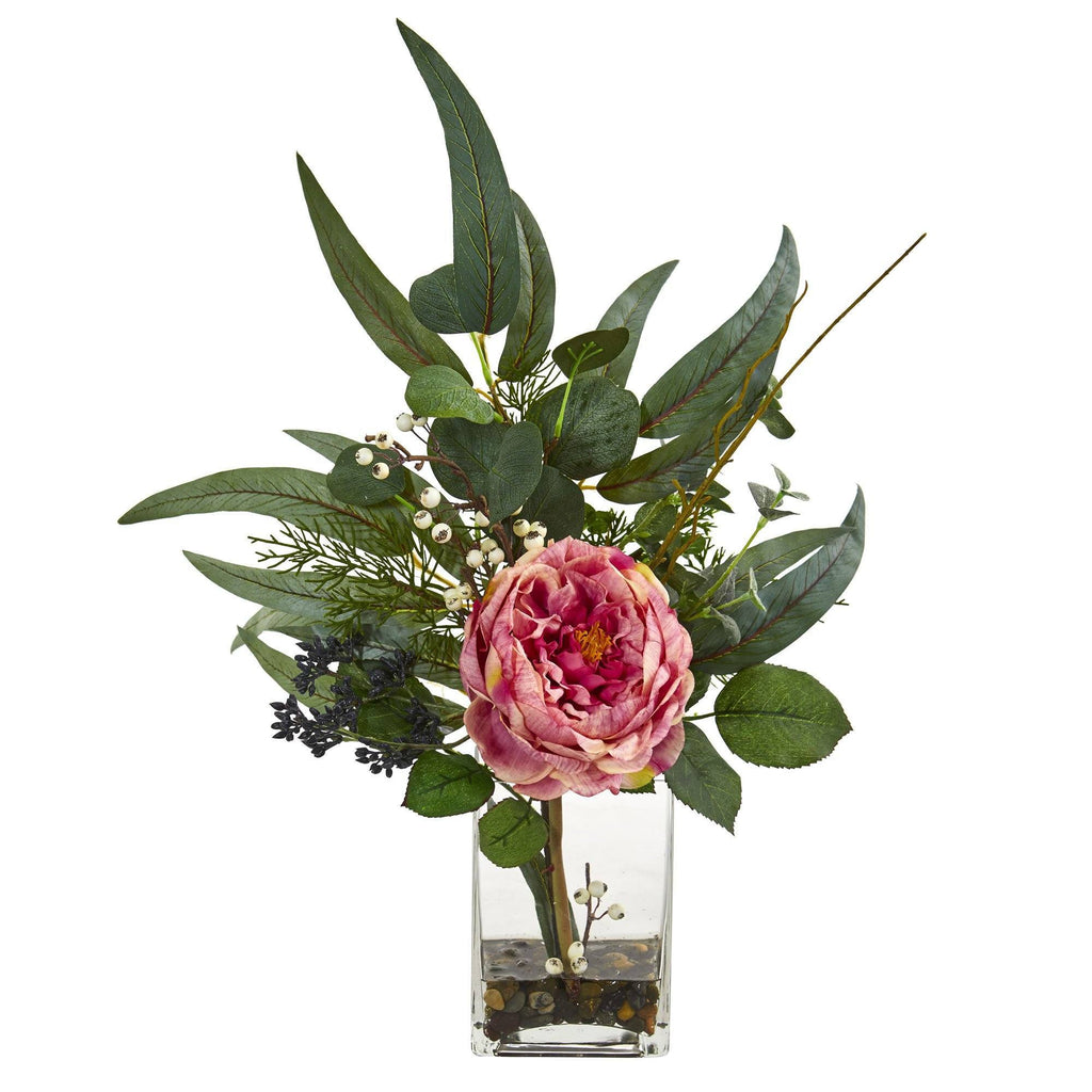 21” Rose and Eucalyptus Artificial Arrangement