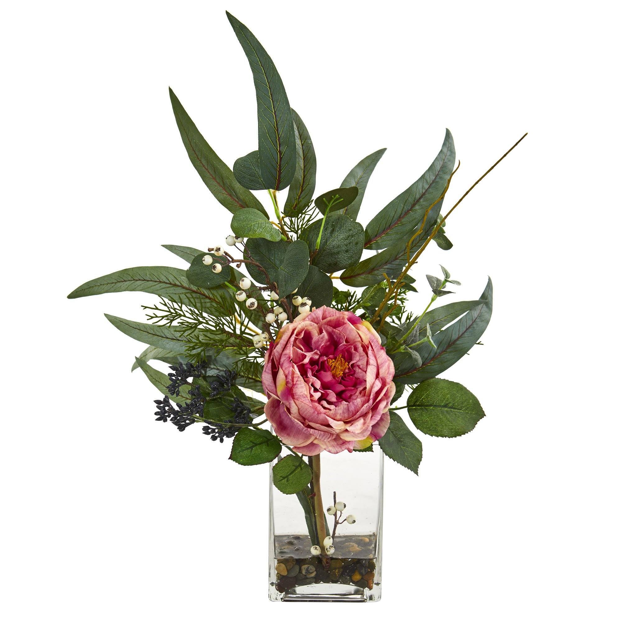 21” Rose and Eucalyptus Artificial Arrangement