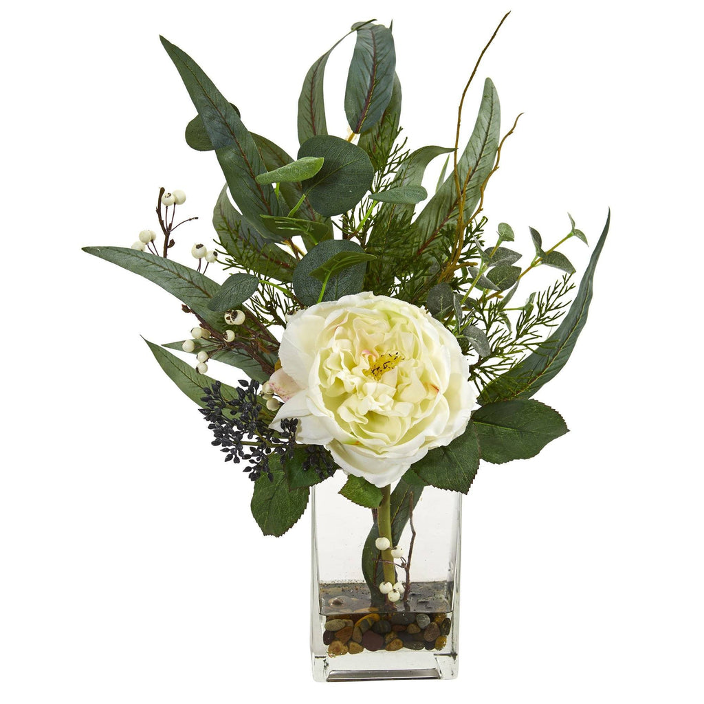 21” Rose and Eucalyptus Artificial Arrangement