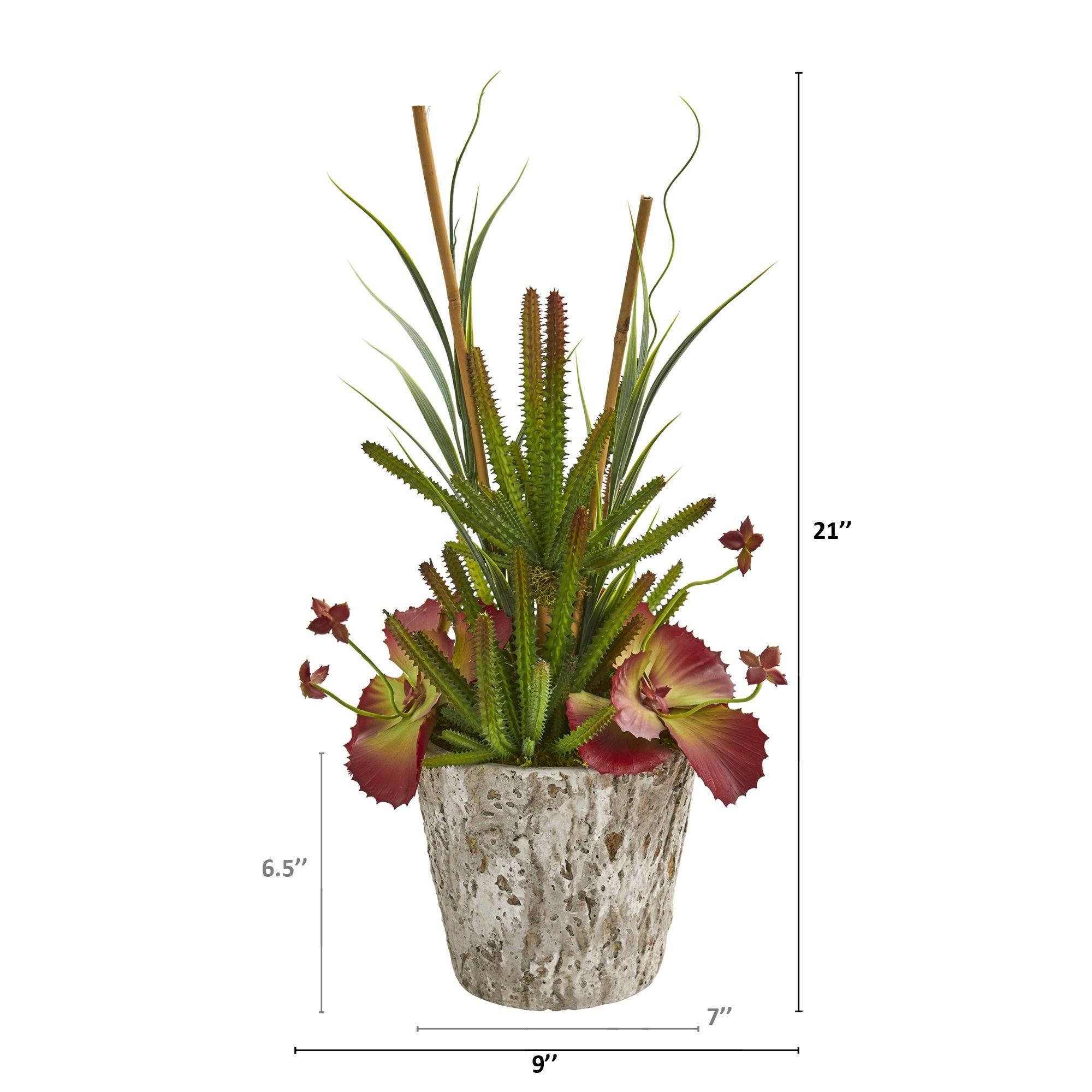 21” Succulent and Grass Artificial Plant in Weathered Oak Planter