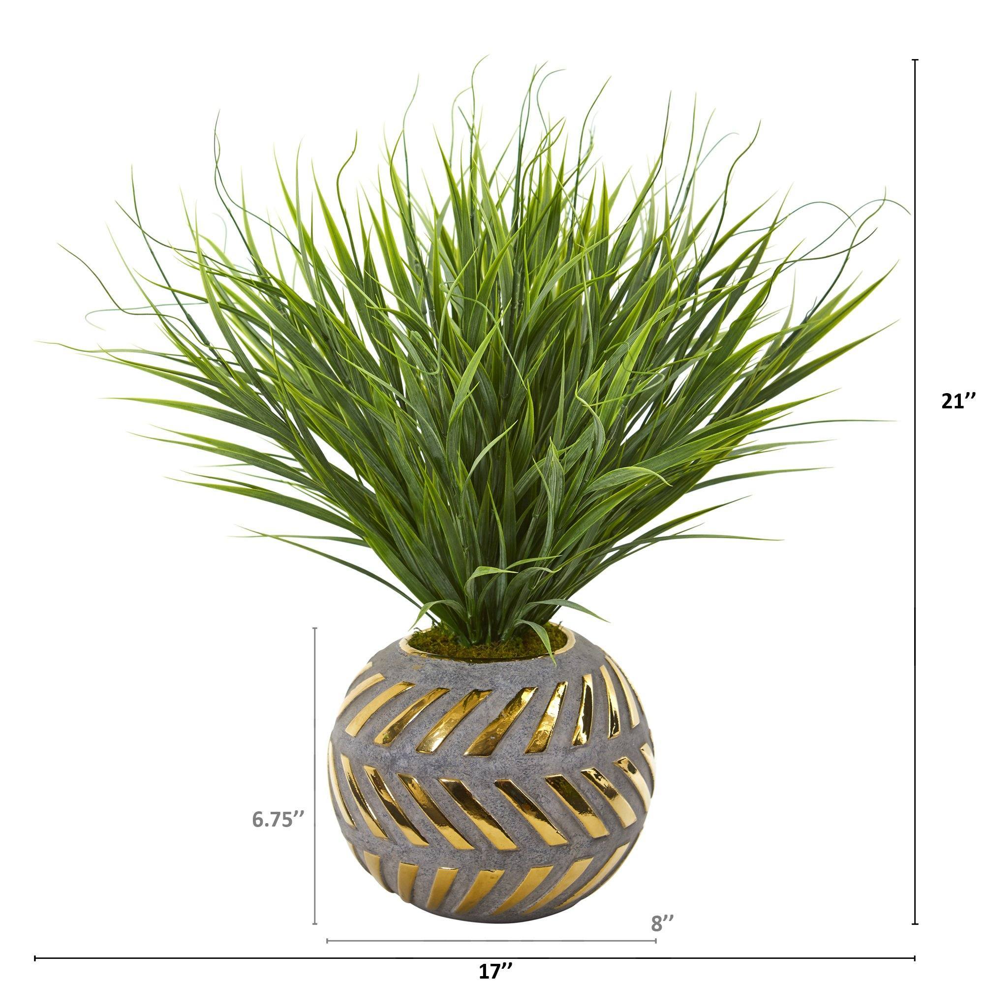 21” Vanilla Grass Artificial Plant in Stoneware Planter with Gold Trimming