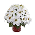 21” White Poinsettia Artificial Arrangement in Red Vase