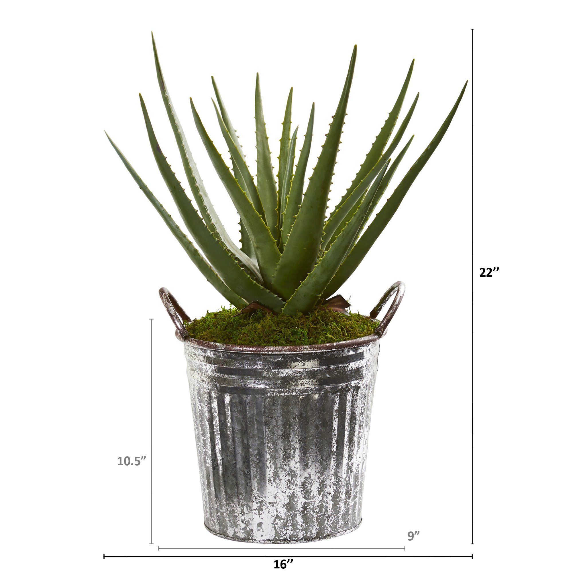 22” Aloe Artificial Plant in Vintage Metal Pail