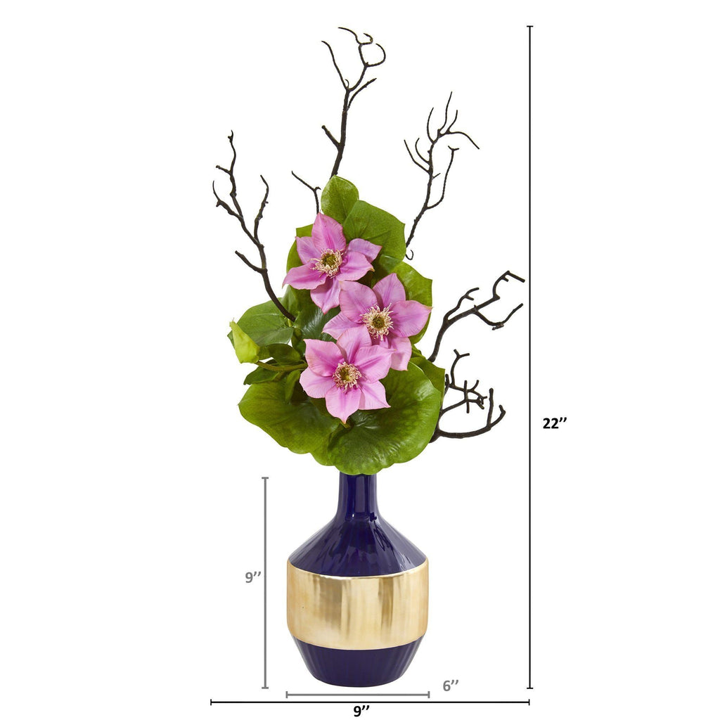 22” Anemone and Lotus Leaf Artificial Arrangement in Vase