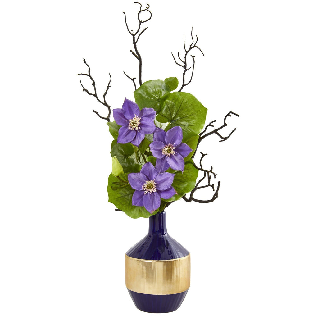 22” Anemone and Lotus Leaf Artificial Arrangement in Vase