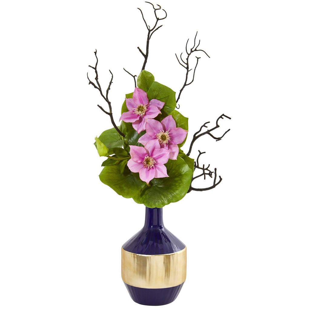 22” Anemone and Lotus Leaf Artificial Arrangement in Vase