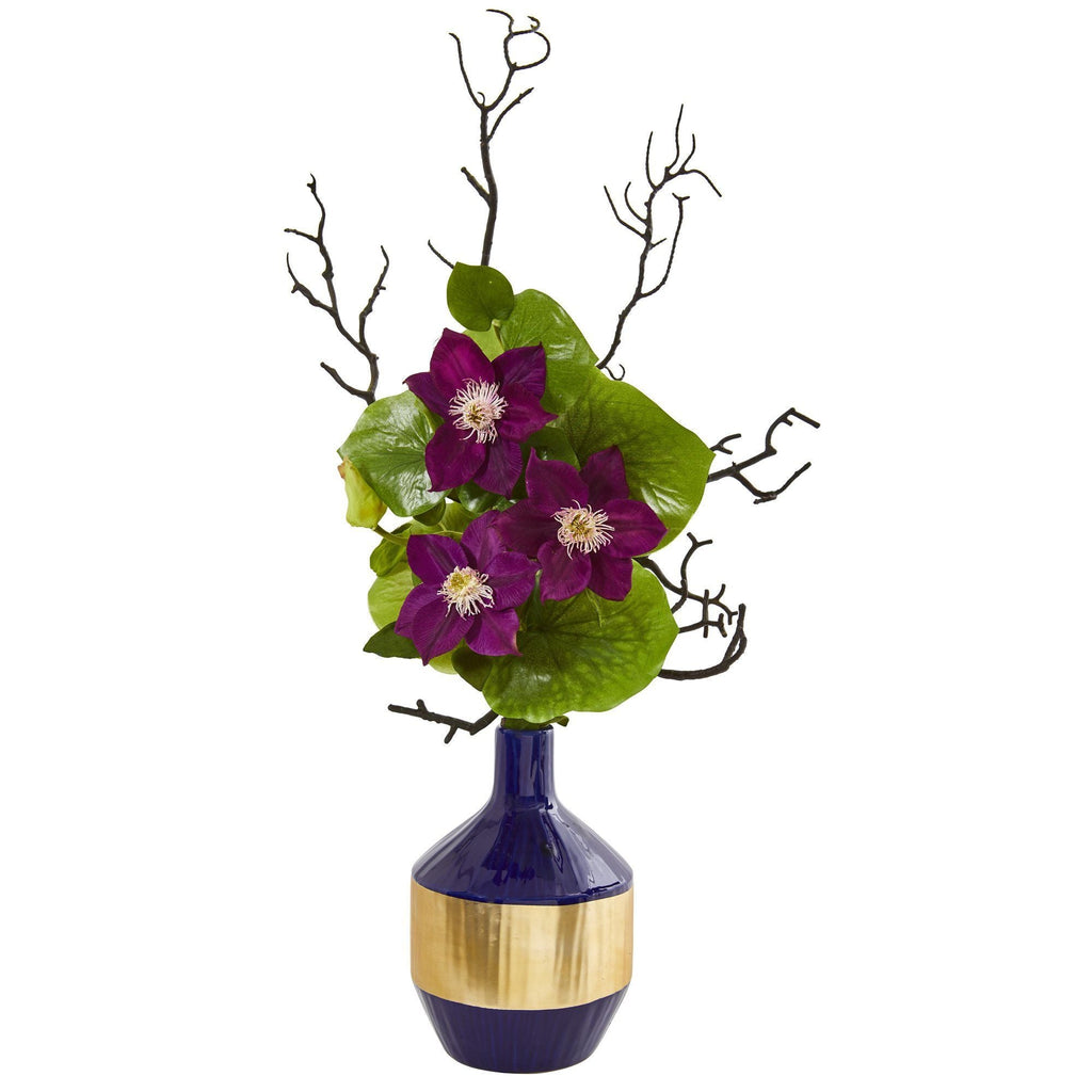 22” Anemone and Lotus Leaf Artificial Arrangement in Vase