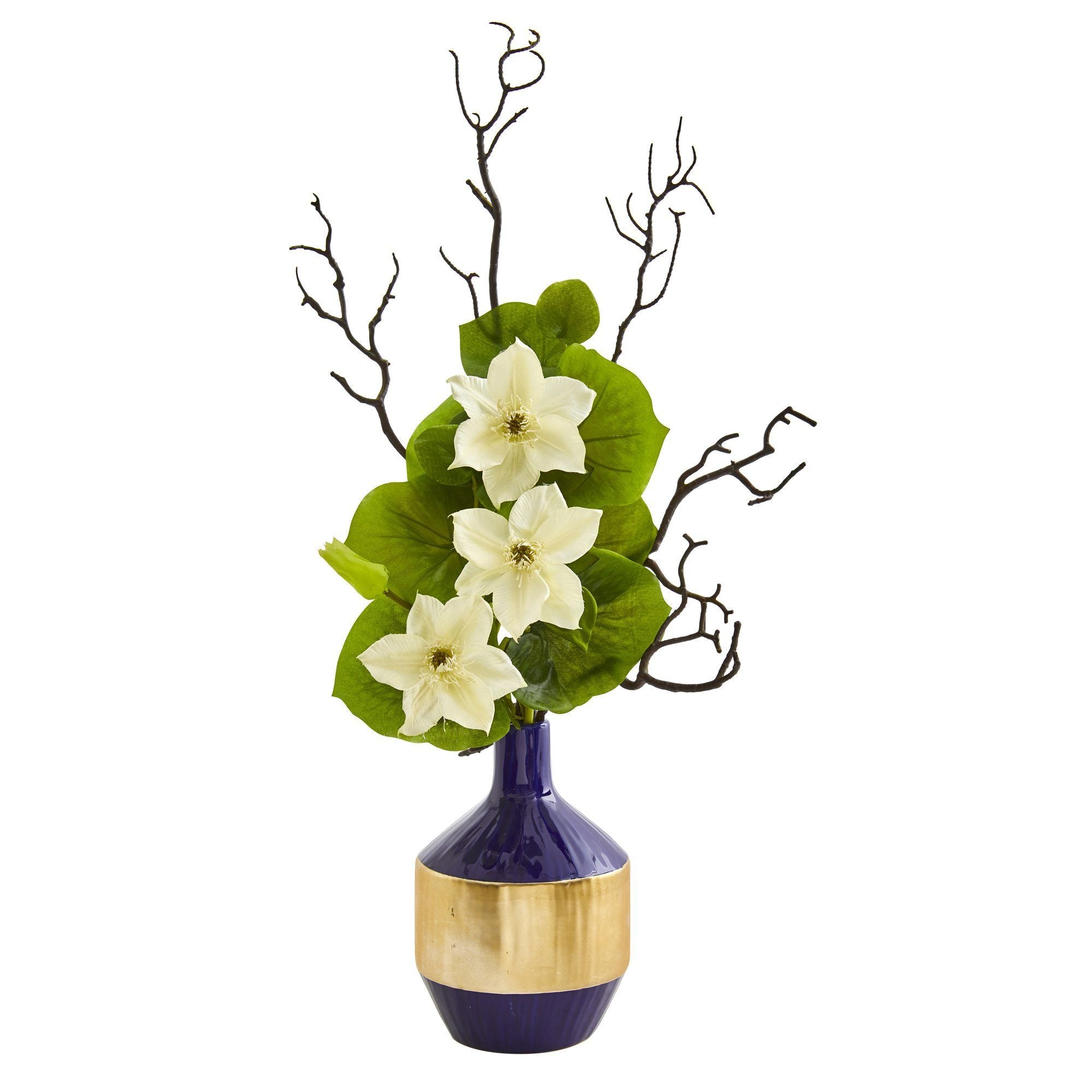 22” Anemone and Lotus Leaf Artificial Arrangement in Vase