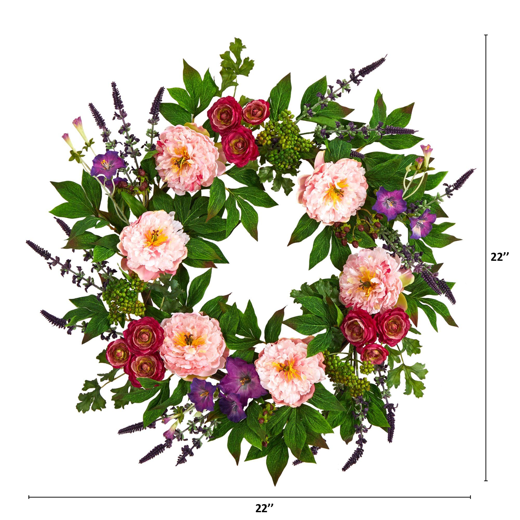 22” Assorted Peony Artificial Wreath