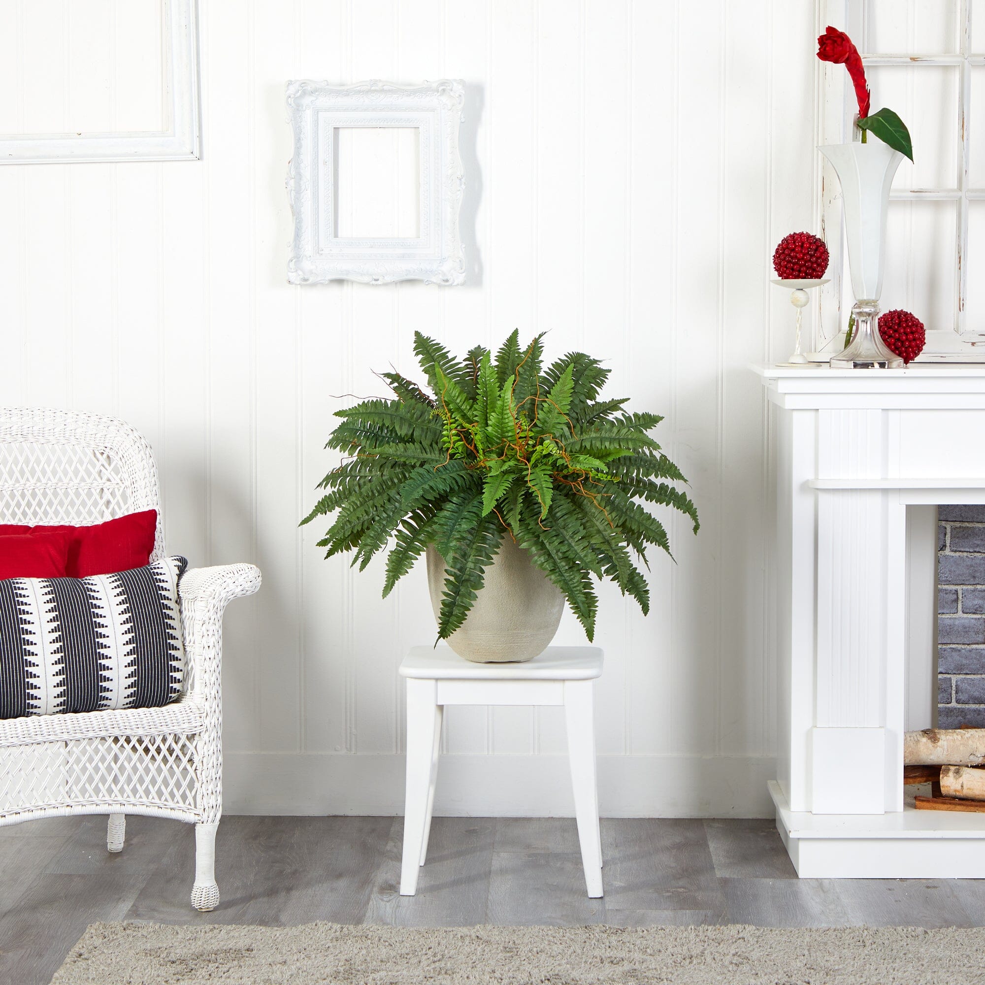 22” Boston Fern Artificial Plant in Sandstone Planter