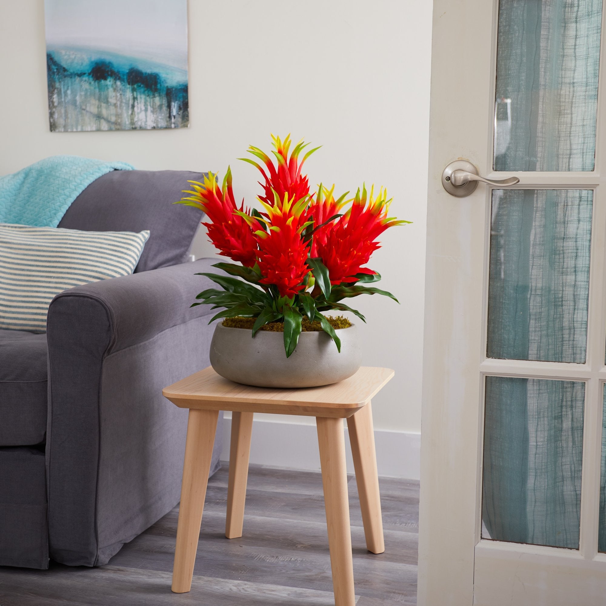 22” Dragon Fruit Artificial Plant in Gray Garden Vase