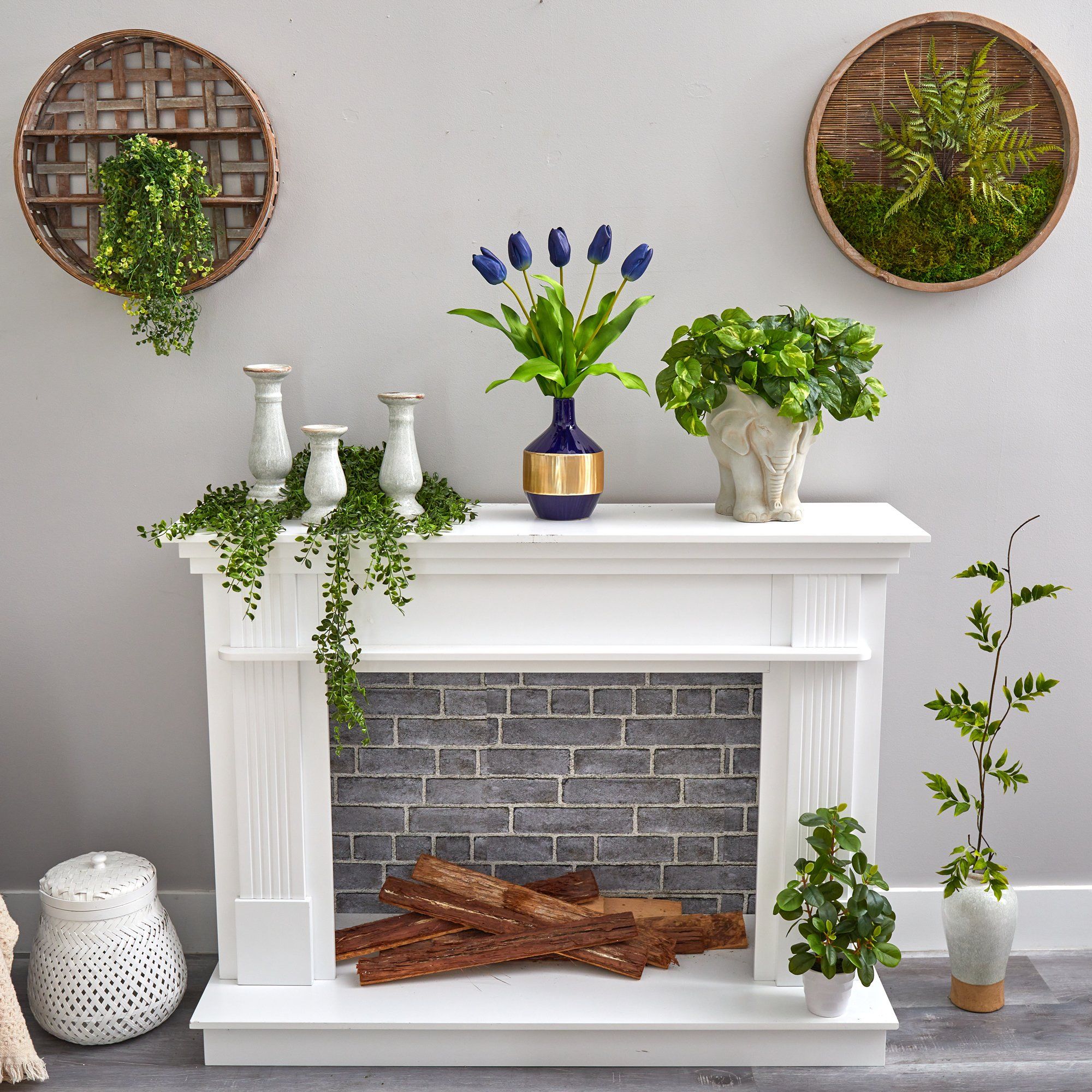 22” Dutch Tulip Artificial Arrangement in Blue and Gold Designer Vase