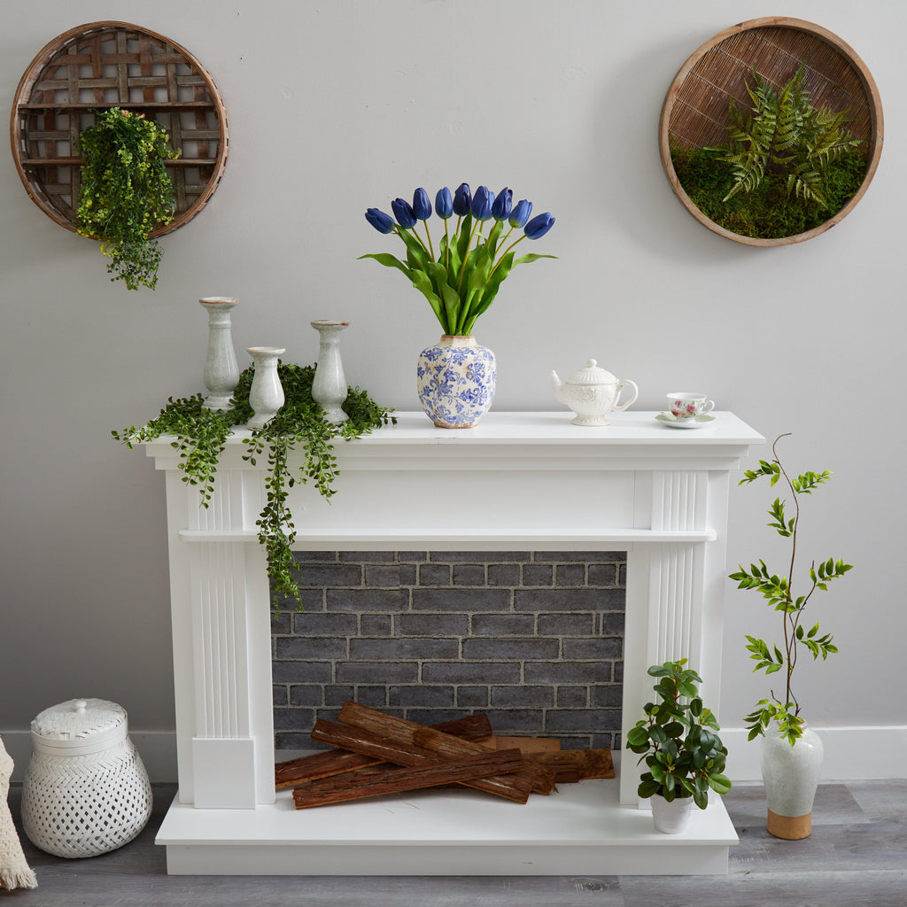 22” Dutch Tulip Artificial Arrangement in Blue and White Print Planter