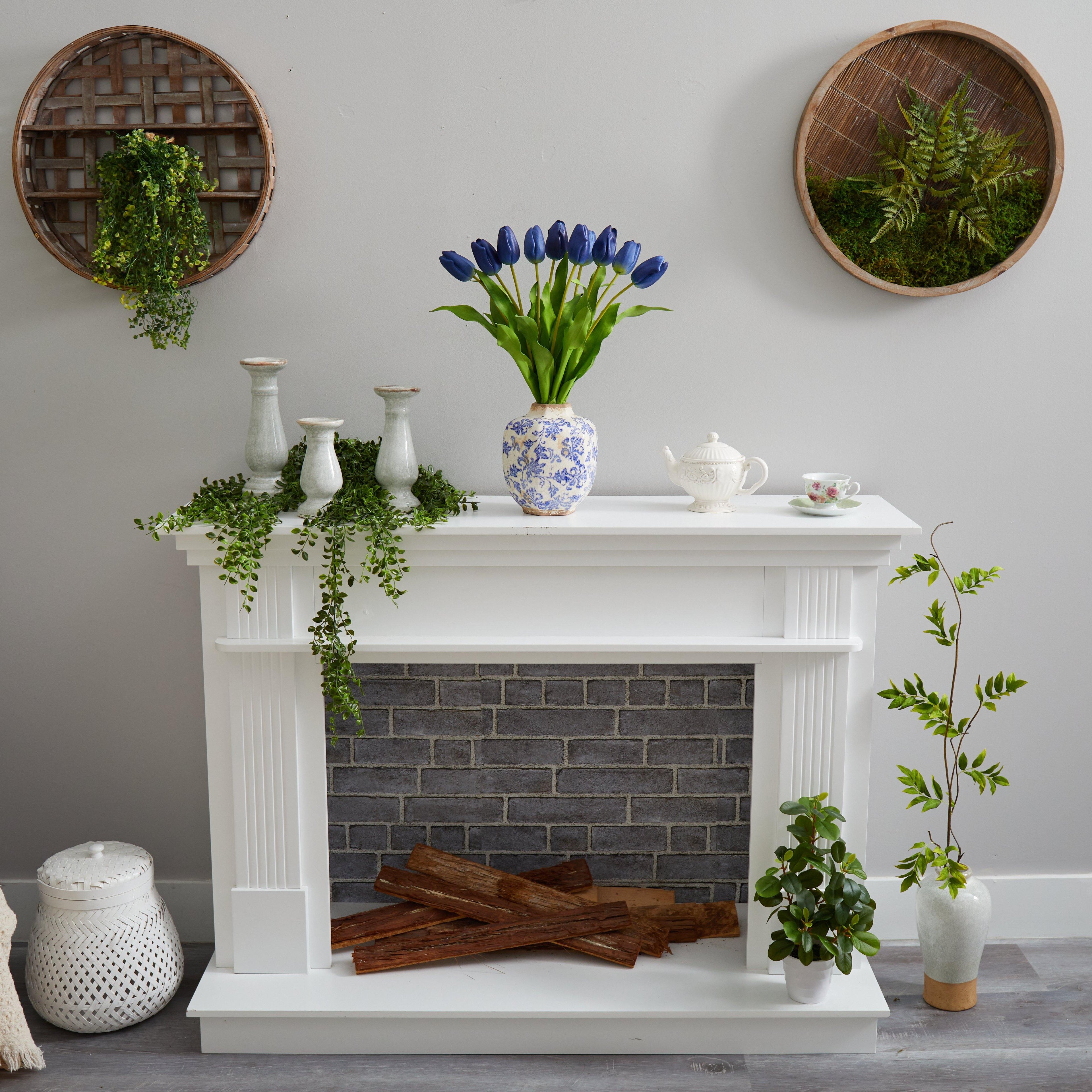 22” Dutch Tulip Artificial Arrangement in Blue and White Print Planter