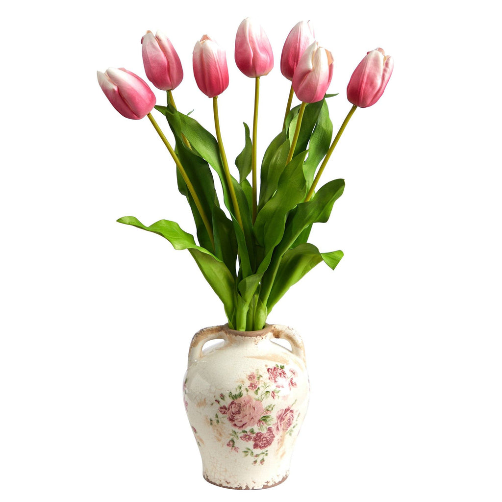 22” Dutch Tulip Artificial Arrangement in Flower Print Jar