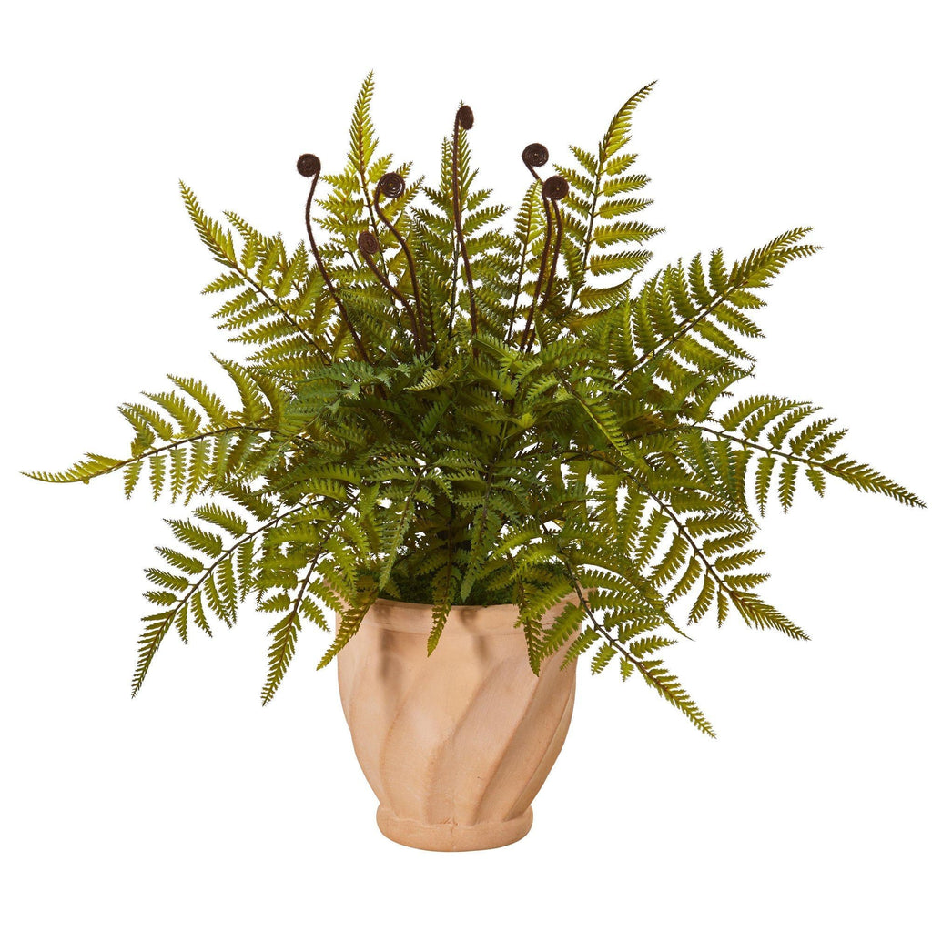 22” Fern Artificial Plant in Orange Planter