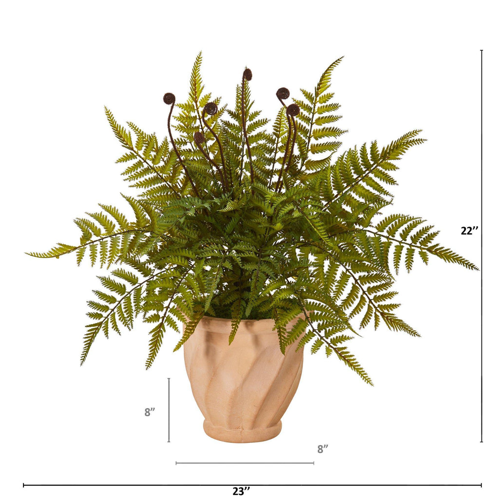 22” Fern Artificial Plant in Orange Planter
