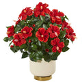 22” Hibiscus Artificial Plant in White Bowl