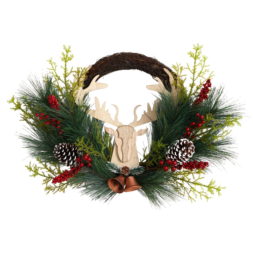 22” Holiday Christmas Woodland Deer, Pine Cones and Berries Wreath