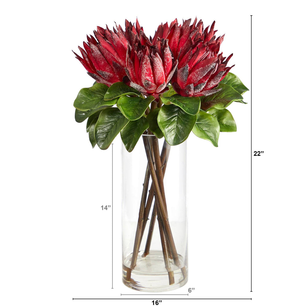 22” King Protea Artificial Arrangement in Glass Vase