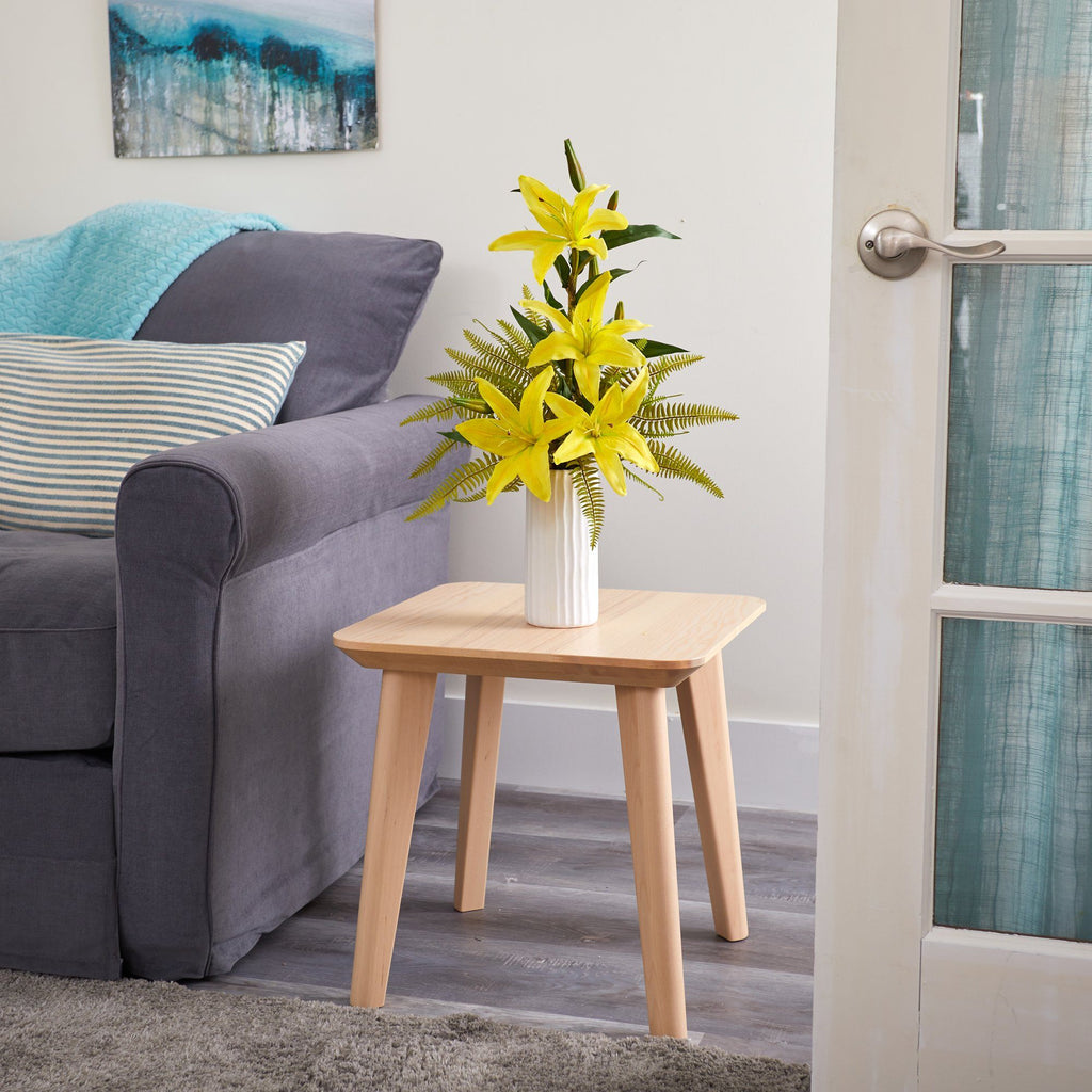 22” Lily and Fern Artificial Arrangement in White Vase