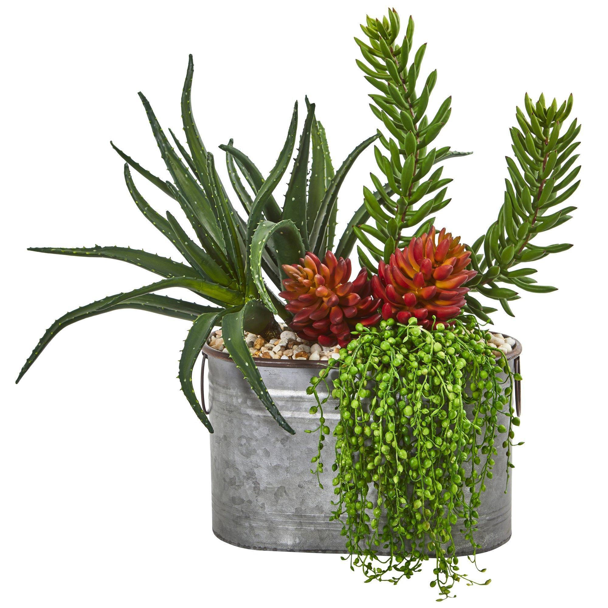 22” Mixed Succulent Garden Artificial Plant in Metal Planter