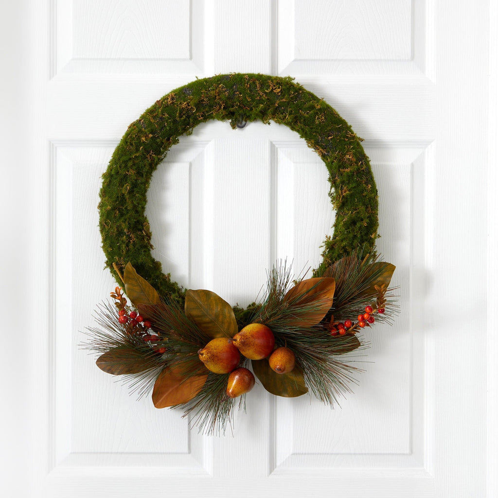 22” Pear, Magnolia and Moss Artificial Wreath