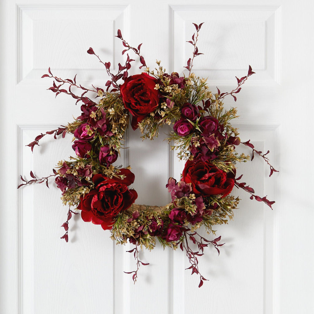22” Peony and Rose Artificial Wreath