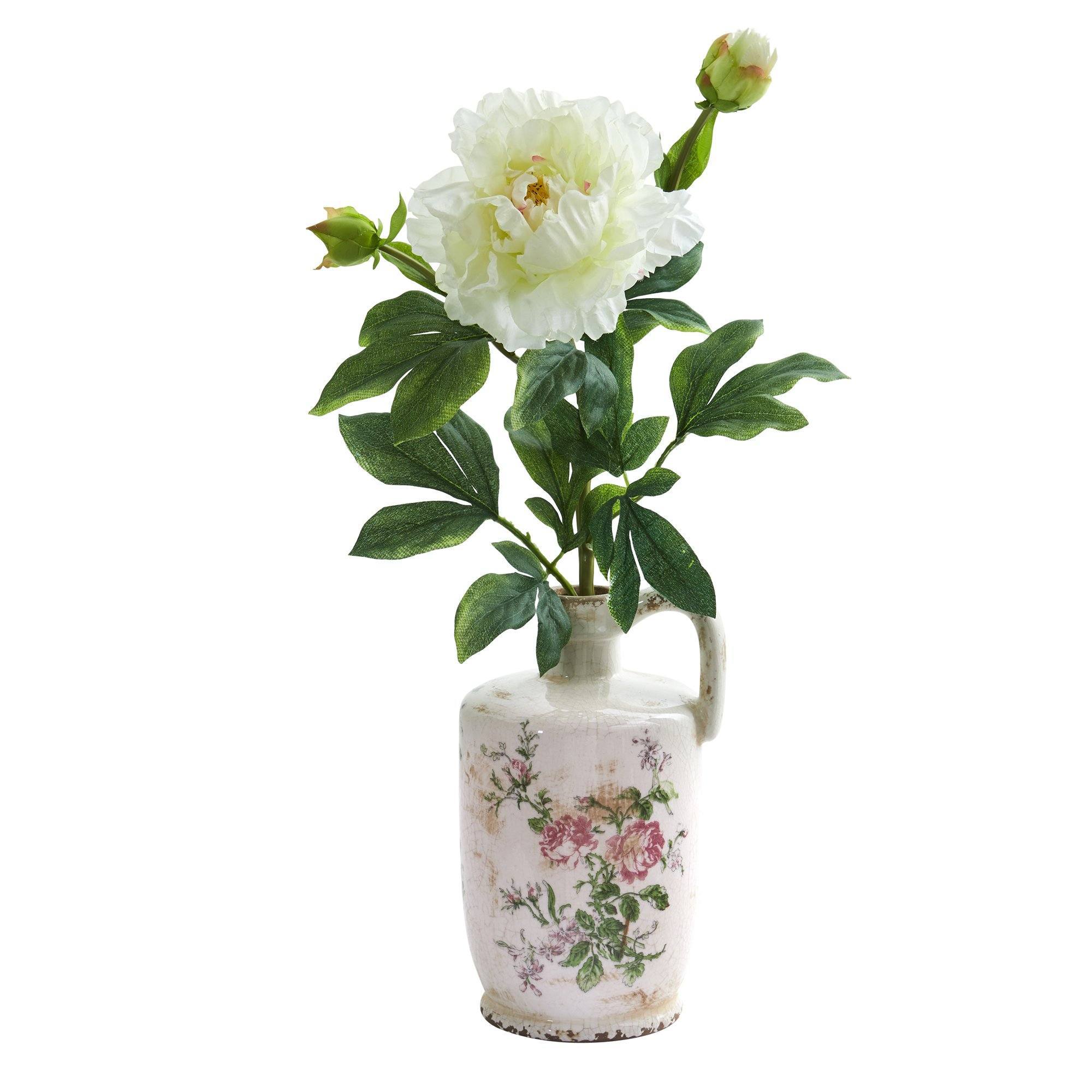 22” Peony Artificial Arrangement in Floral Pitcher