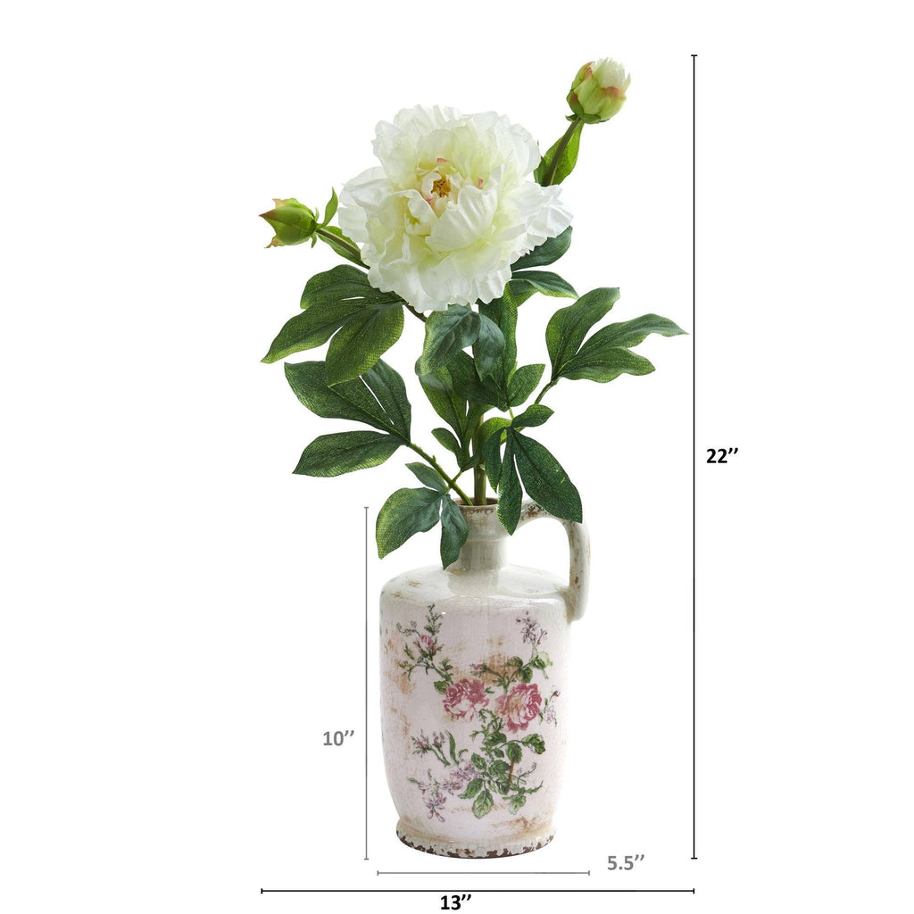 22” Peony Artificial Arrangement in Floral Pitcher