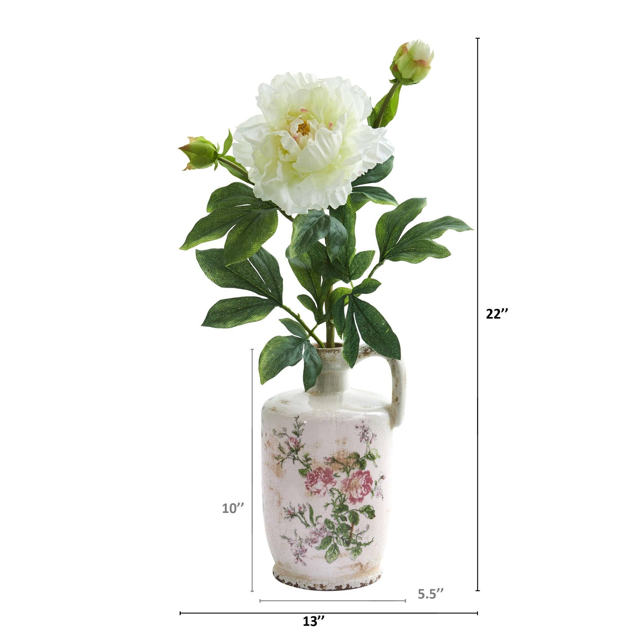 22” Peony Artificial Arrangement in Floral Pitcher