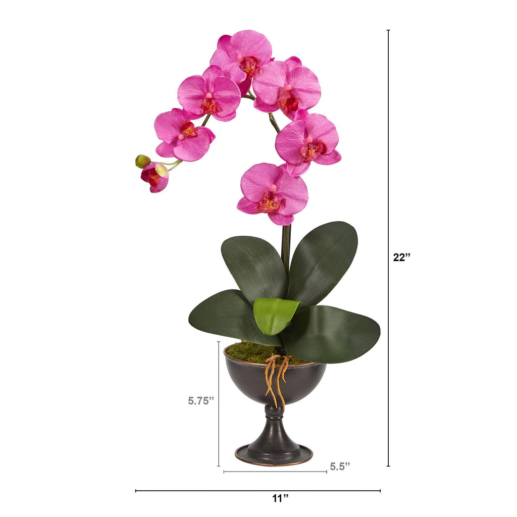 22” Phalaenopsis Orchid Artificial Arrangement in Metal Chalice