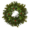 22” Pine, Pinecone and Variegated Holly Leaf Artificial Wreath
