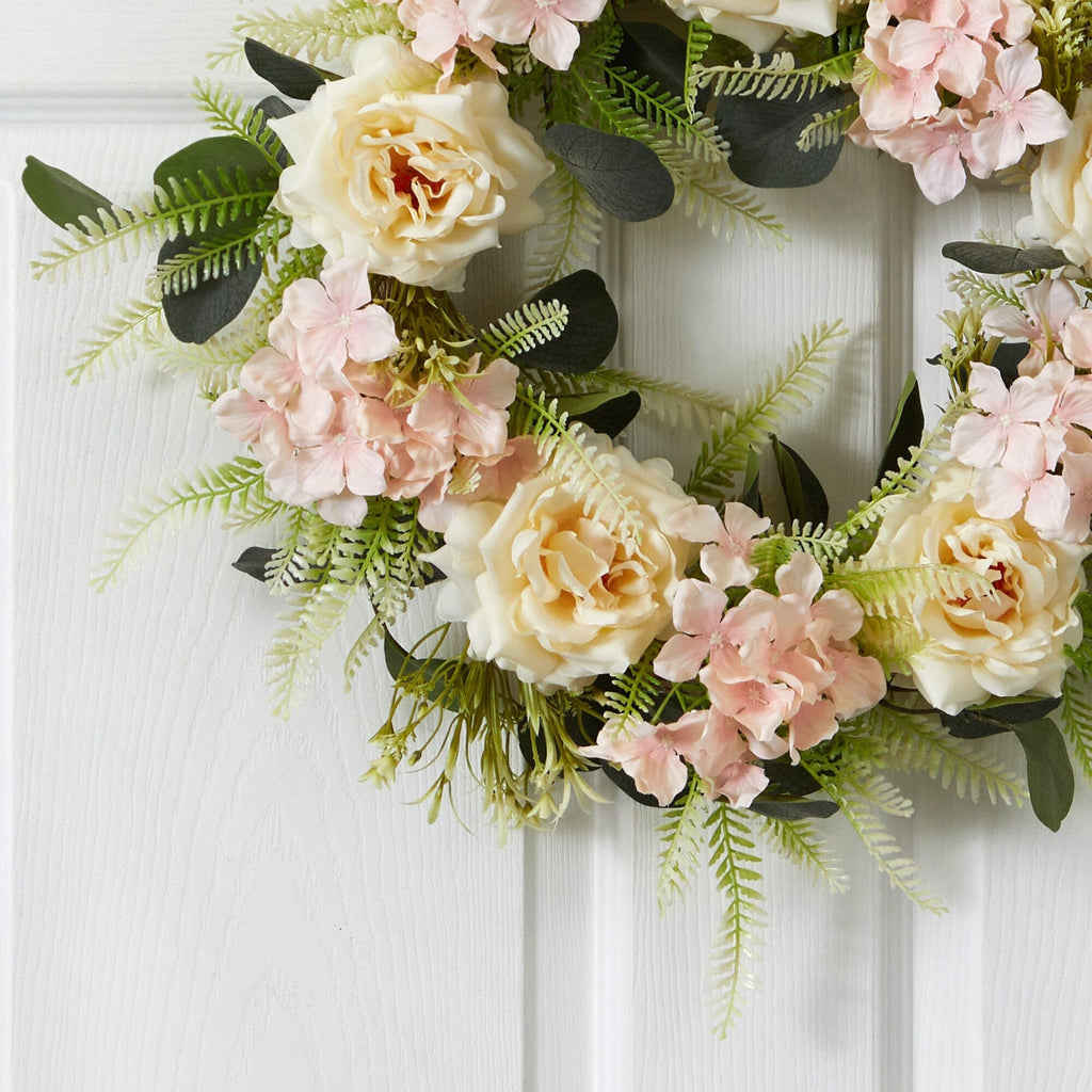 22” Rose and Hydrangea Artificial Wreath