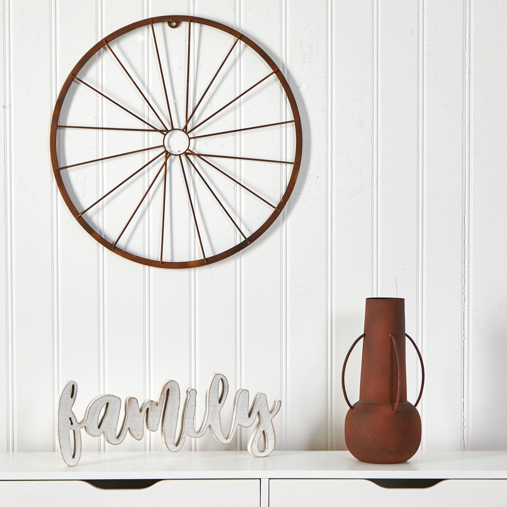 22” Rustic Metal Vintage Bicycle Wheel Wall Art Decor