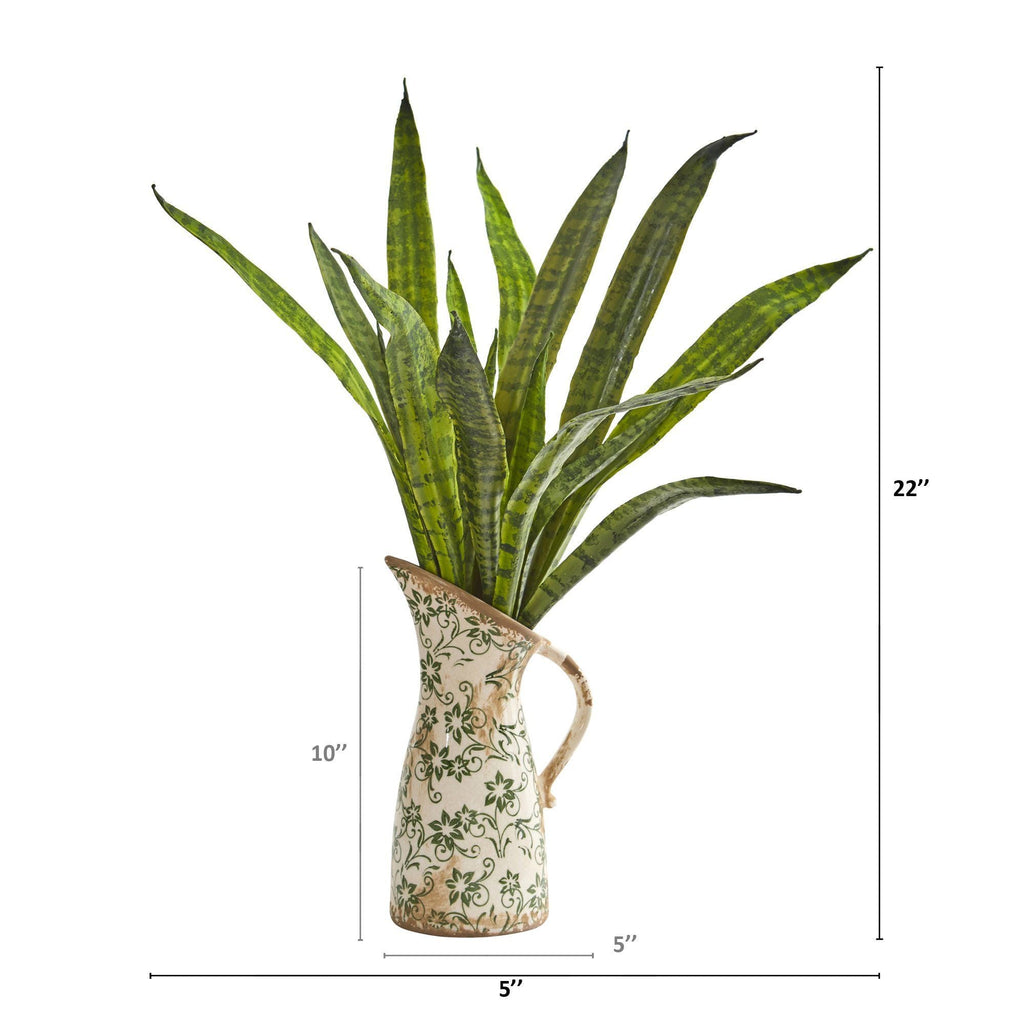 22” Sansevieria Artificial Plant in Floral Pitcher