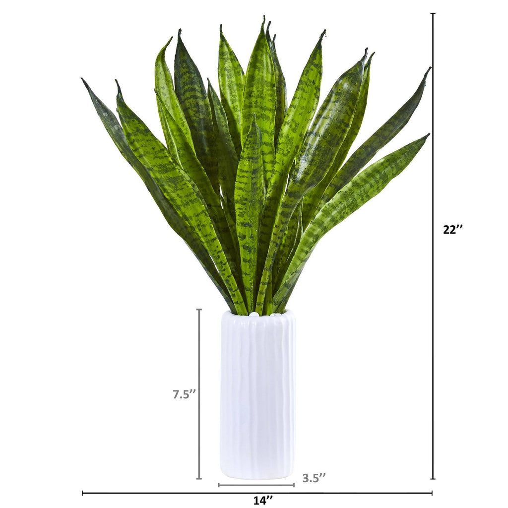 22” Sansevieria Artificial Plant in White Vase