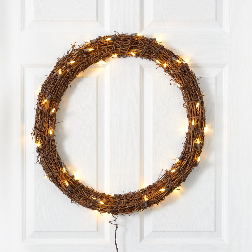 22” Vine Wreath with 50 Warm White LED Lights