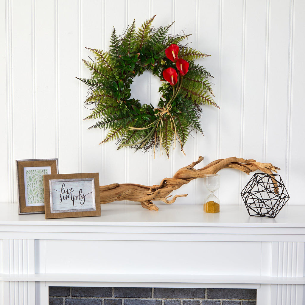 23” Assorted Fern and Calla Lily Artificial Wreath