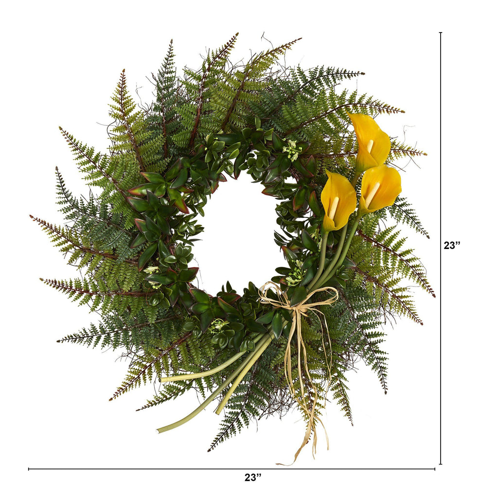 23” Assorted Fern and Calla Lily Artificial Wreath