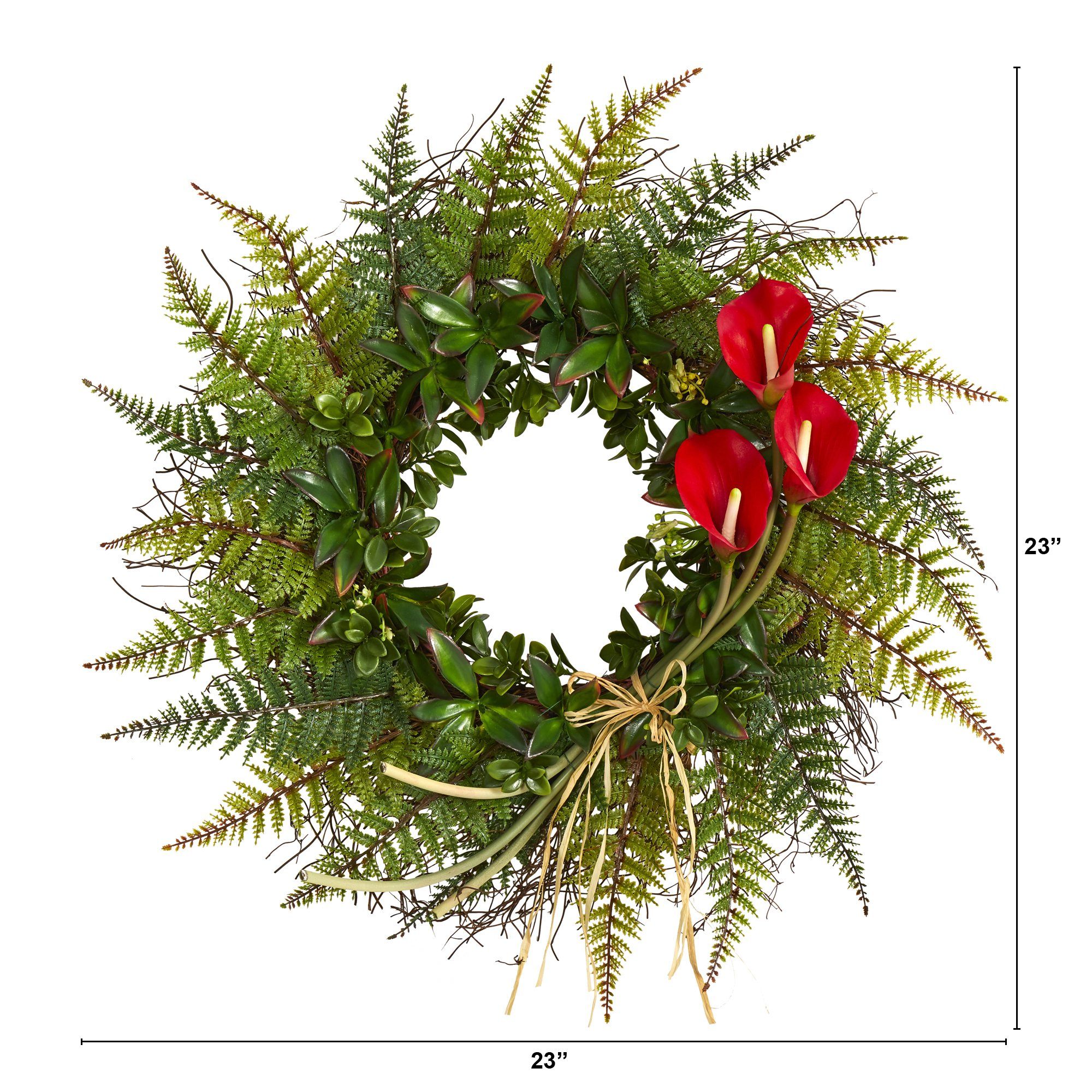 23” Assorted Fern and Calla Lily Artificial Wreath