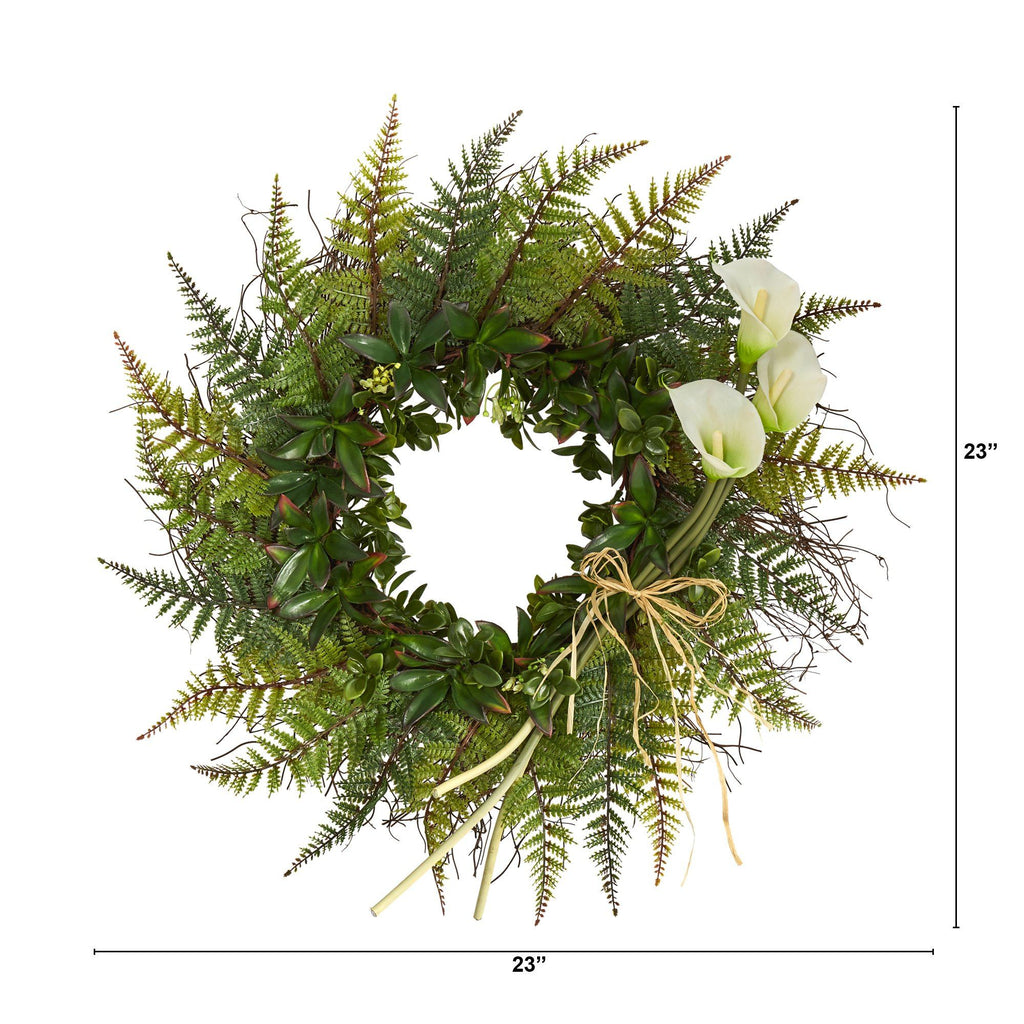23” Assorted Fern and Calla Lily Artificial Wreath